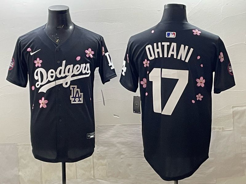 Men 2025 Nike Los Angeles Dodgers #17 Ohtani Black Game MLB Jersey 01